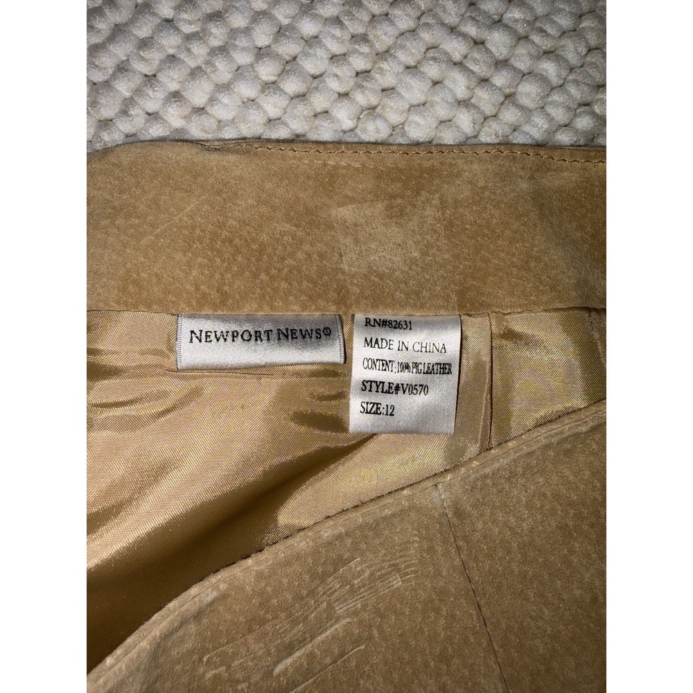 Newport News Suede Leather Pencil Skirt Womens 12 Tan Camel Lined Back Zip - Picture 9 of 9